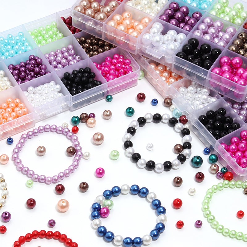 Linsoir beads 1500PCS Pearl Beads 6mm Loose Pearls for Jewelry Making Small Pearls Beads with Holes for Craft Bracelet Necklace Making 15 Colors Mixed 1 Box - Image 4